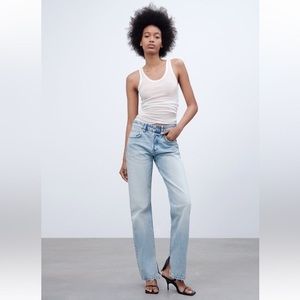 Zara TRF mid rise split seam jeans